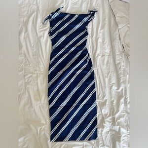 Mango Navy and White Striped Maxi Dress